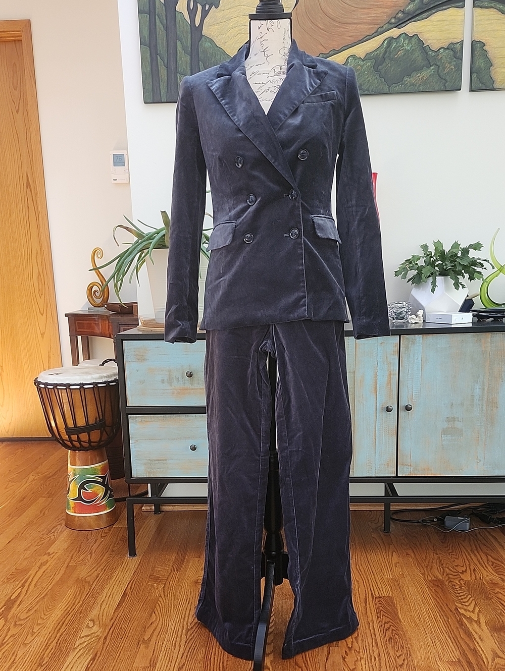 PAIGE Malbec Double Breasted Velveteen Pantsuit in Calico Blue